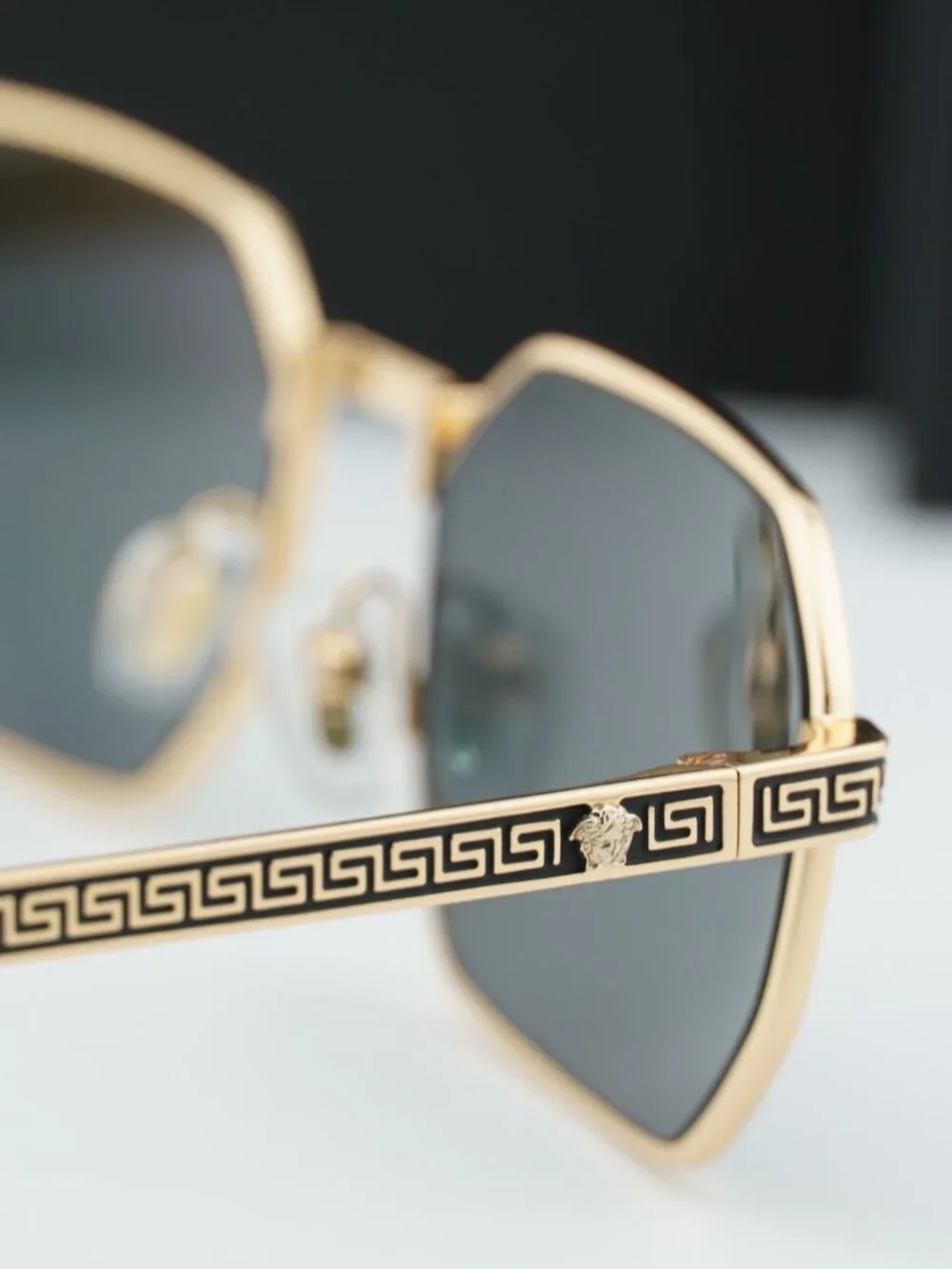 Versace VE2297 100287 Rectangle Sunglasses – Gold / Dark Grey